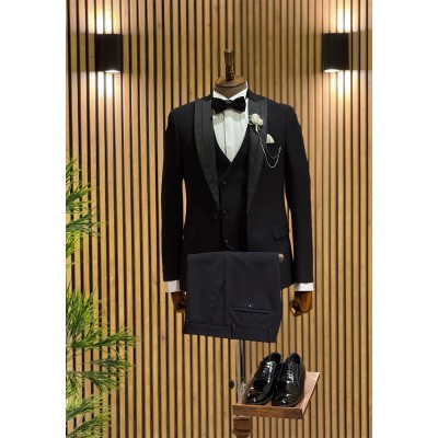 Likralı VİP Çizgi İşlemeli Damatlık Set