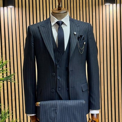 Lacivert Çizgili Takım Elbise