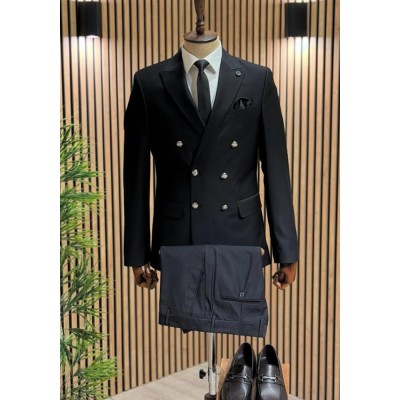 Siyah Premium Kruvaze Takım Elbise