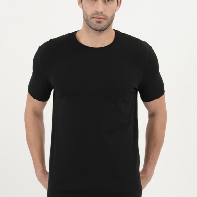 Siyah Bisiklet Yaka T-shirt